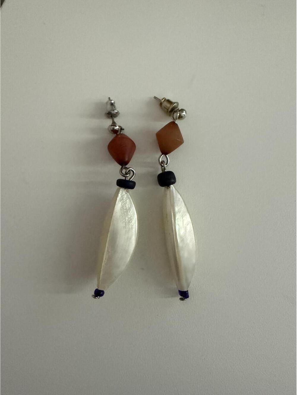 Vintage Handmade Dangle Earrings with Natural Stone and Shell